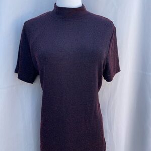 Vintage Joanna Women’s Mockneck Top, size L, Black with Red Shimmer,‎ EUC